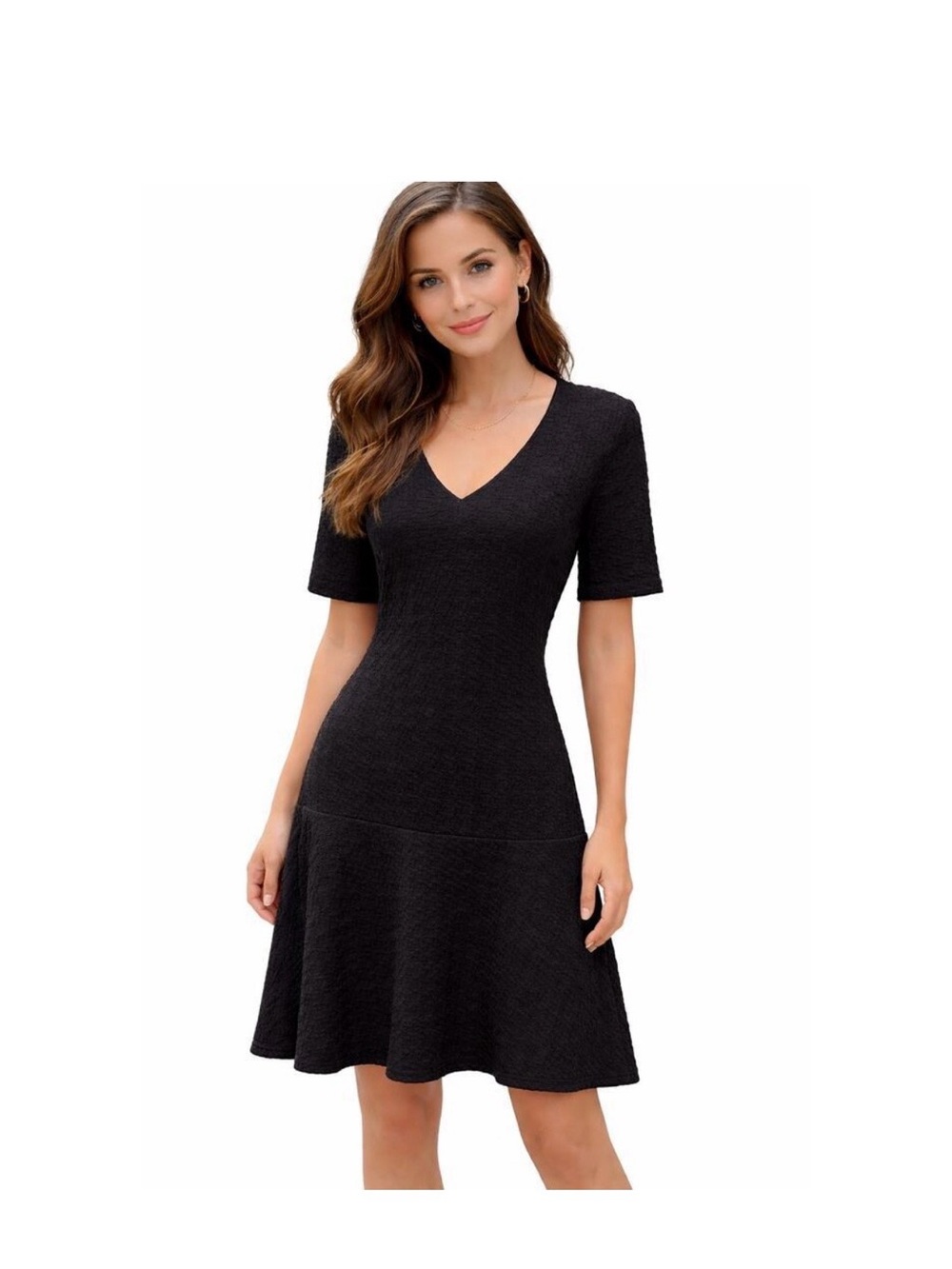 Banana Republic Black V-Neck Fit-and-Flare Midi Dress